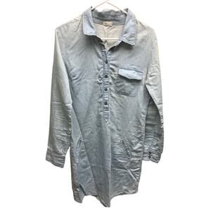 AG Cotton Tencel Chambray Shirt Dress Long Sleeves Pockets Front Button Size L